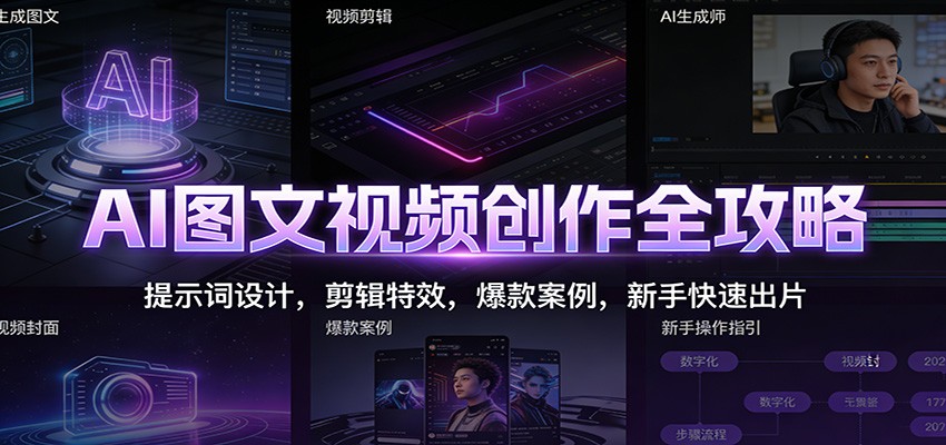 AI图文视频创作全攻略：提示词设计，剪辑特效，爆款案例，新手快速出片-清远网