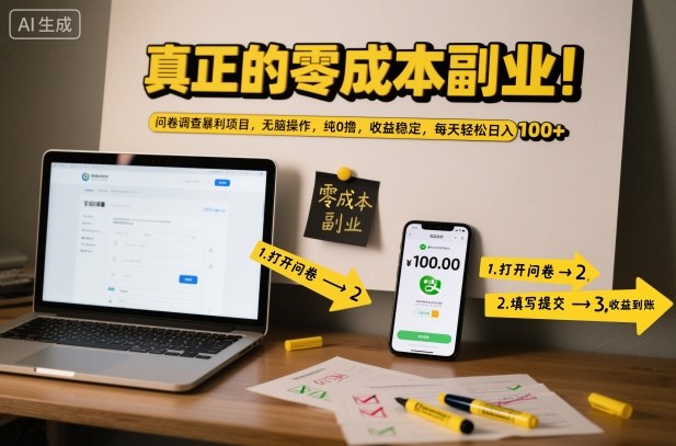 真正的零成本副业！问卷调查暴利项目，无脑操作，纯0撸，收益稳定，每天轻松日入100+【揭秘】-清远网