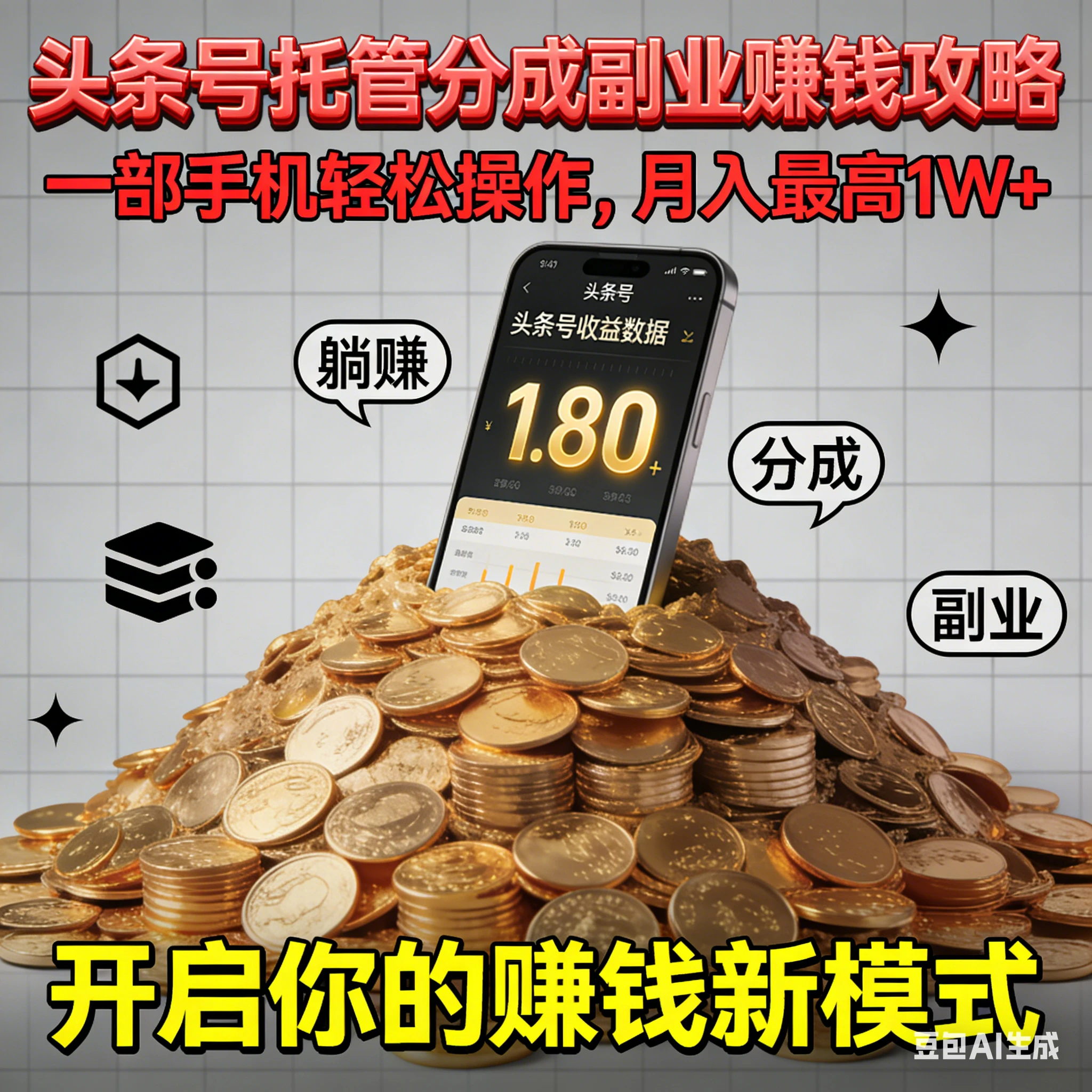 全程托管今日头条，一部手机开干，每天5分钟，最高躺赚1W+-清远网