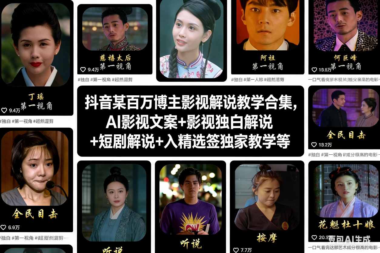 抖音某百万博主影视解说教学合集,AI影视文案+影视独白解说+短剧解说+入精选签独家教学等-清远网