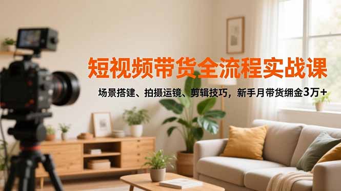 短视频带货全流程实战课，场景搭建、拍摄运镜、剪辑技巧，新手月带货佣金3万+-清远网