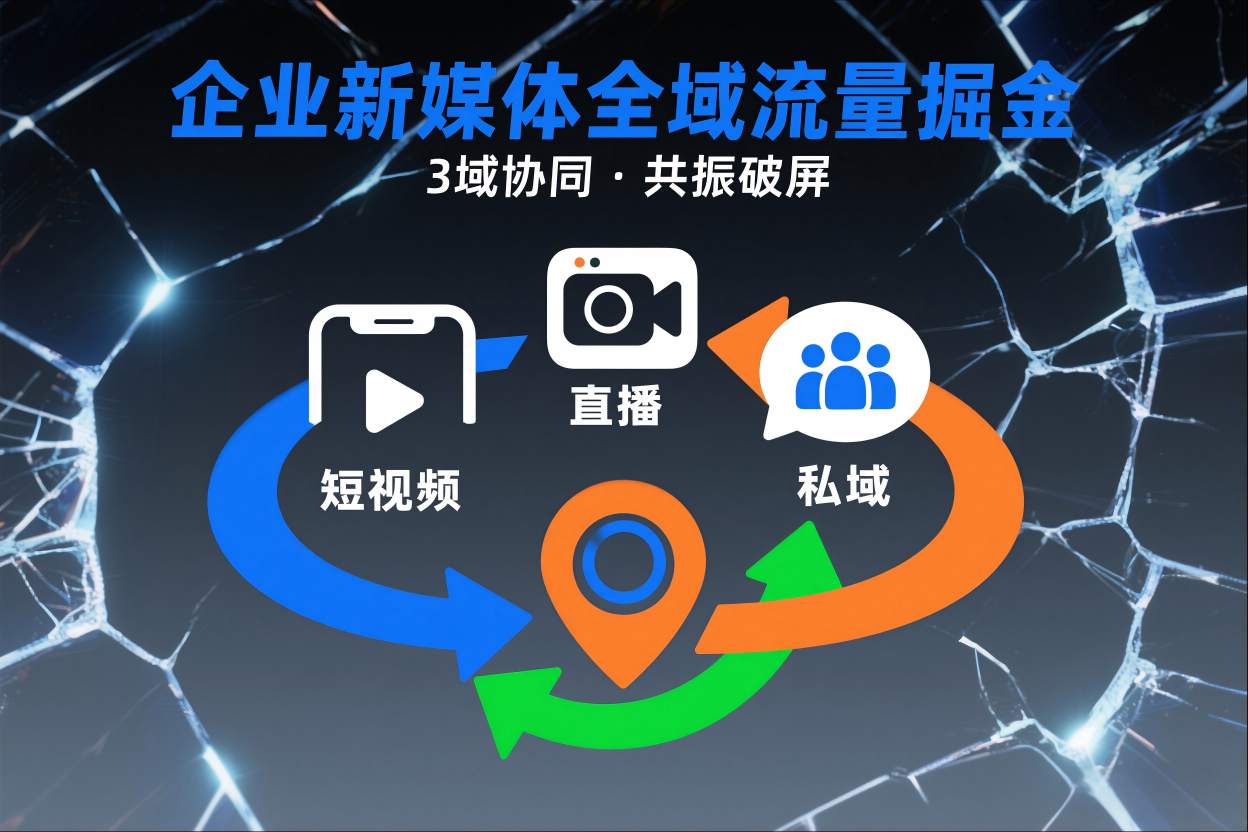 短视频全域商业模式，企业新媒体全域流量掘金，3域协同，共振破屏，短视频-直播-私域-地域-清远网