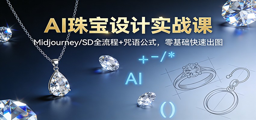 AI珠宝设计实战课：Midjourney/SD全流程+咒语公式，零基础快速出图-清远网