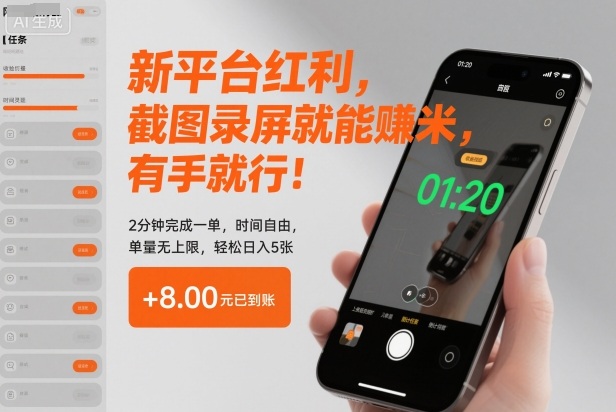 新平台红利，截图录屏就能賺米，有手就行！2分钟完成一单，时间自由，单量无上限，轻松日入5张【揭秘】-清远网