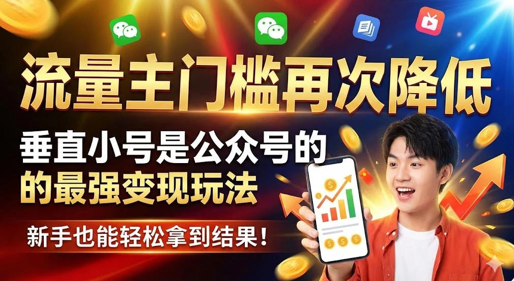 流量主门槛再次降低，垂直小号是公众号的最强变现玩法，新手也能轻松拿到结果-清远网