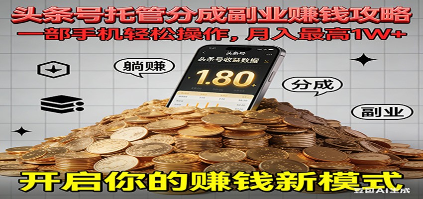 全程托管今日头条，一部手机就可以开干，最高躺赚1W+-清远网