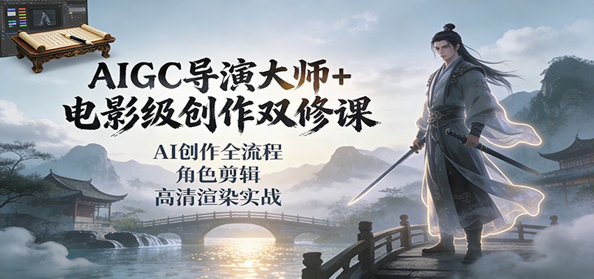 AIGC导演大师+电影级创作双修课：AI创作全流程、角色剪辑、高清渲染实战-清远网