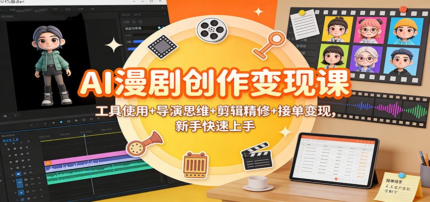 AI漫剧创作变现课：工具使用+导演思维+剪辑精修+接单变现，新手快速上手-清远网