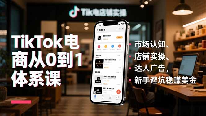 TikTok电商从0到1体系课，市场认知、店铺实操、达人广告，新手避坑稳赚美金-清远网