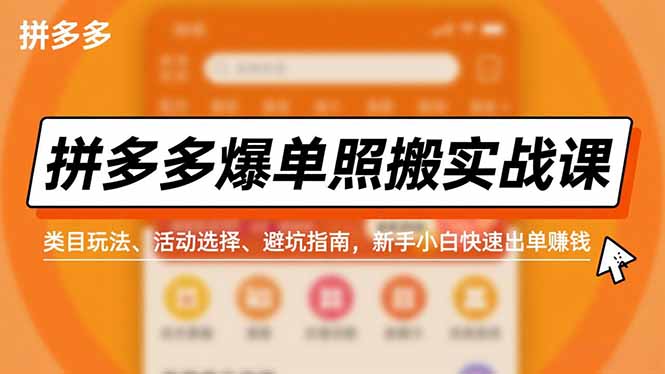 拼多多爆单照搬实战课,类目玩法、活动选择、避坑指南,新手小白快速出单赚钱-清远网