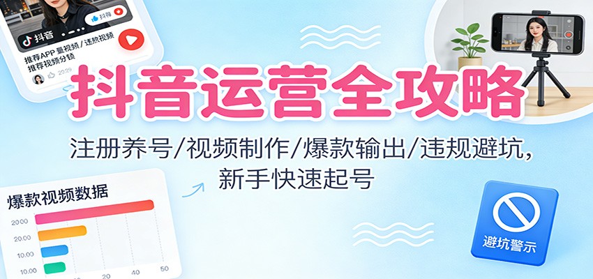 抖音运营全攻略:注册养号/视频制作/爆款输出/违规避坑,新手快速起号-清远网