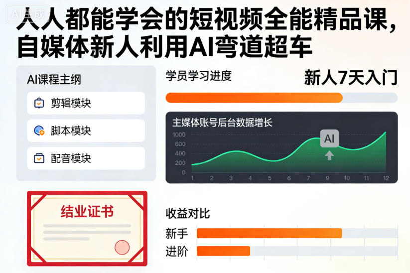 人人都能学会的短视频全能精品课,自媒体新人利用AI弯道超车-清远网