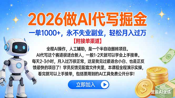 2026做AI代写掘金，一单1000+，永不失业副业，轻松月入过万-清远网