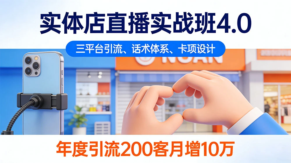 实体店直播实战班 4.0，三平台引流、话术体系、卡项设计，年度引流 200+ 客月增 10 万-清远网