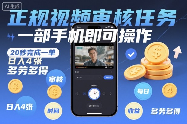 正规视频审核任务，一部手机即可操作，20秒完成一单，日入4张，多劳多得【揭秘】-清远网