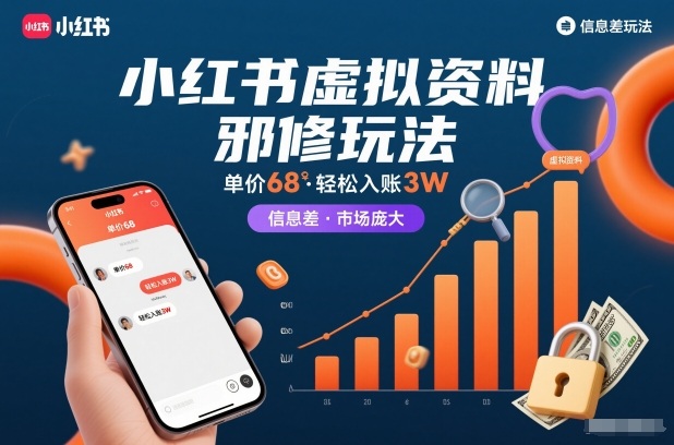 小红书虚拟资料邪修玩法，单价68，轻松入账3W，信息差玩法，市场庞大-清远网