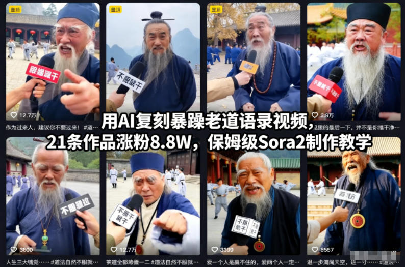 用AI复刻暴躁老道语录视频，21条作品涨粉8.8W，保姆级Sora2制作教学-清远网